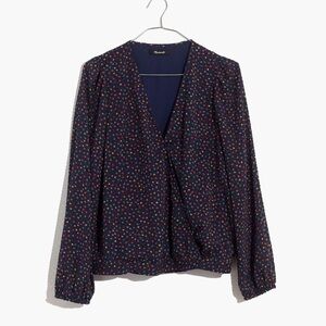 Madewell Blue Long Sleeve Wrap Blouse